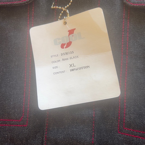 NWT Vintage Cool J Black Raw Denim Urban-Wear‎ Jacket Red-Line Embroidered - Picture 5 of 11